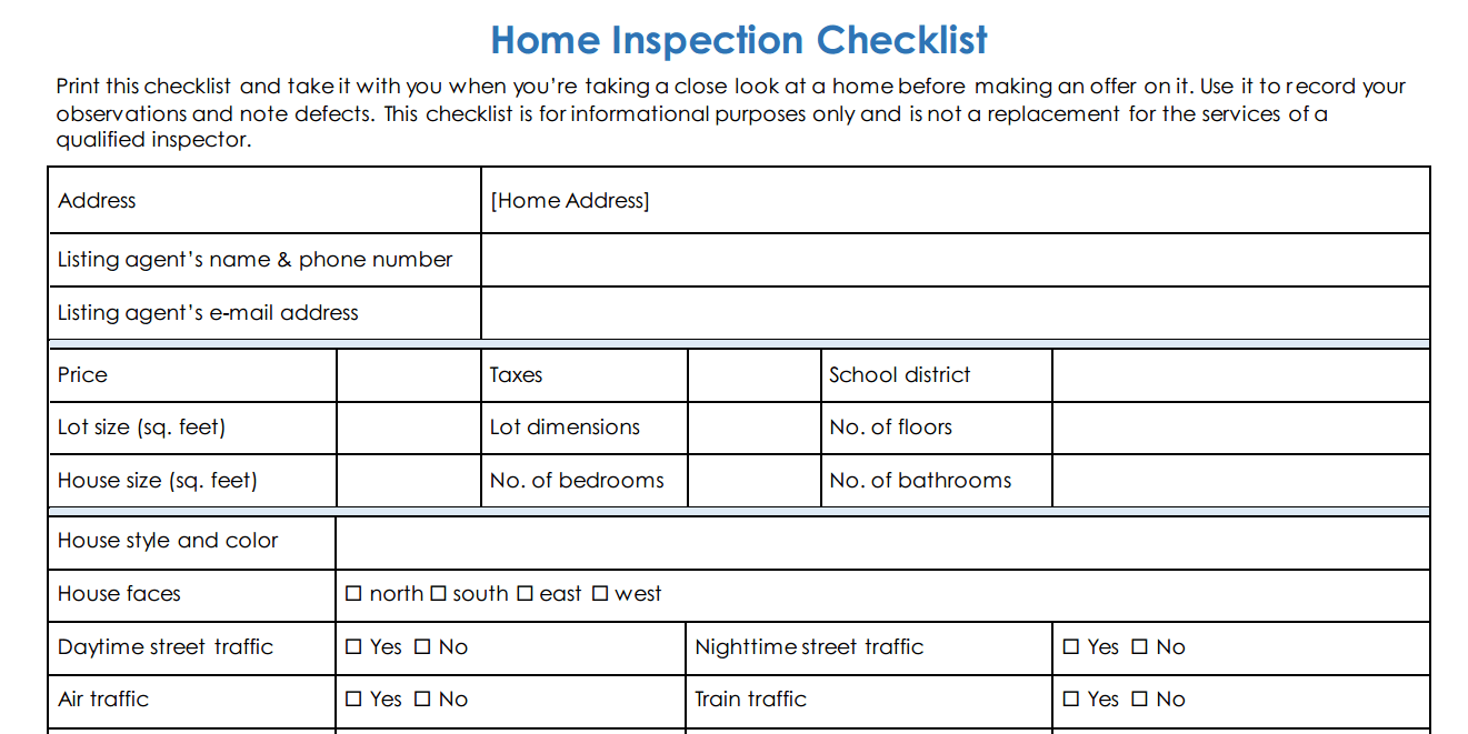 Home Inspection Checklist Spence Sells Homes